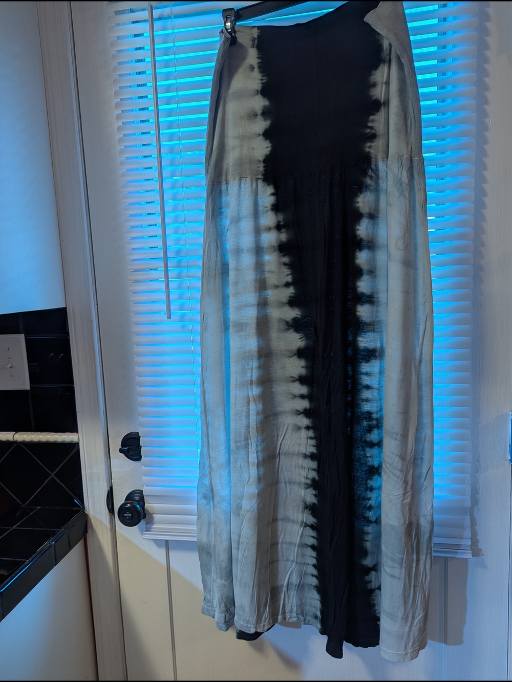 Women's Maxi Skirt in Black and Gray Tie-Dye